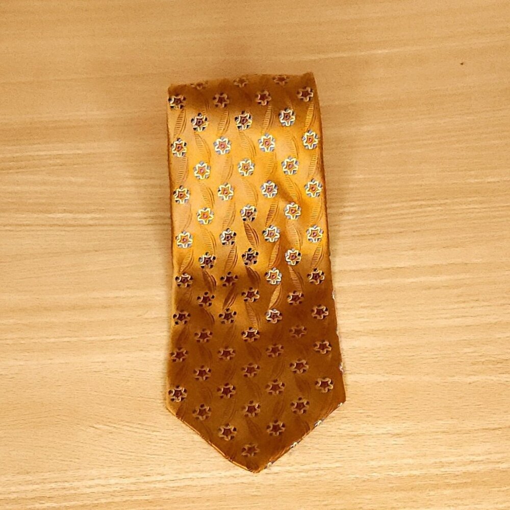 Palio Mens Gold Geometric Print Silk Tie
